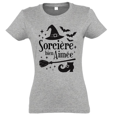 T-Shirt Halloween Sorcière bien aimée | gris chiné | Coupe Slim 100% coton MAXI SHIRT