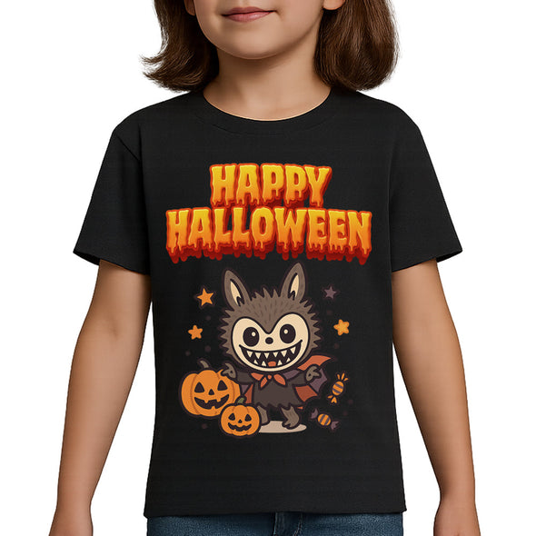 T-Shirt Happy Halloween Enfant - illustration style labubu vampire MAXI SHIRT