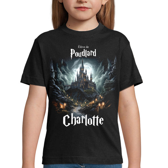 T-Shirt Enfant élève de Poudlard | personnalisable avec prénom | tissu épais, 100% coton | idée cadeau fan Harry Potter