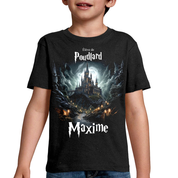 T-Shirt Enfant élève de Poudlard | personnalisable avec prénom | tissu épais, 100% coton | idée cadeau fan Harry Potter