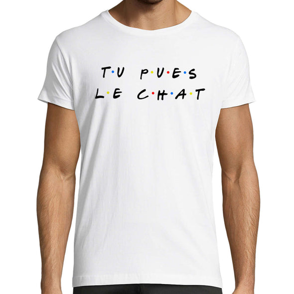 T-Shirt Blanc Tu Pues le Chat  | 100% coton, doux et résistant | idée cadeau fan Friends