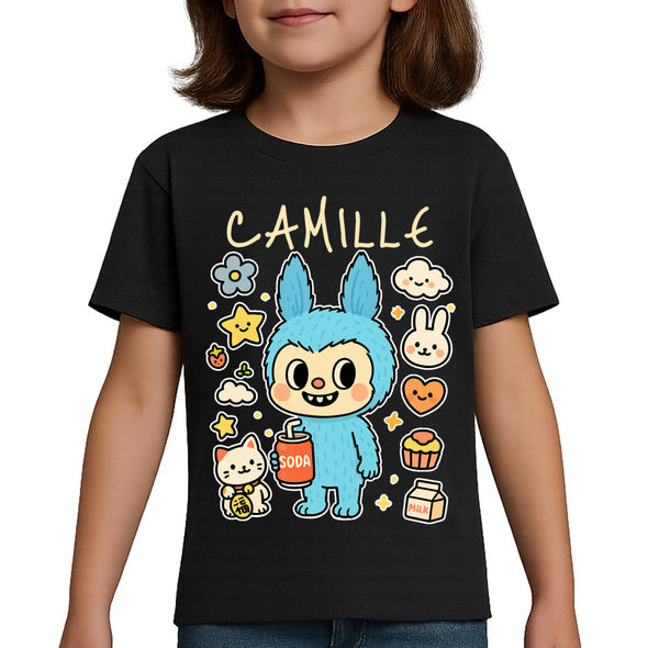 T-Shirt Fille personnalisé style Labubu Bleu | ajoutez votre prénom MAXI SHIRT