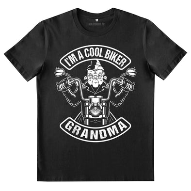 T-Shirt Noir Femme Mamie Motarde | I'm a cool biker GrandMa | idée cadeau fête des grand-mères