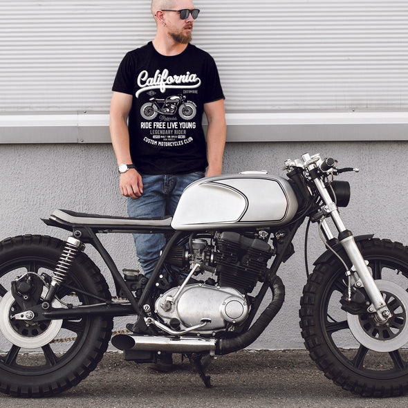 T-Shirt Moto Premium California Motorclub | Encre en relief | manches courtes | 100% coton, qualité française, épais | idée cadeau motard