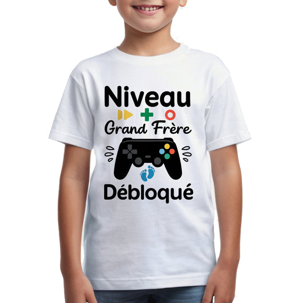 T-Shirt Grand Frère niveau débloqué | idée cadeau naissance MAXI SHIRT