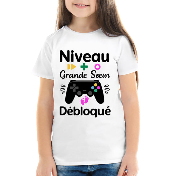 T-Shirt Grande Soeur niveau débloqué | idée cadeau naissance MAXI SHIRT