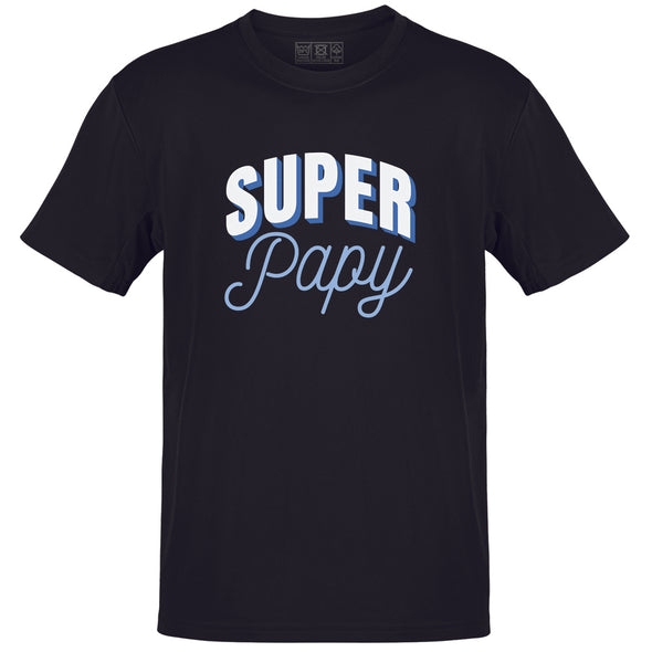 T-Shirt logo Super Papy | Noir |  manches courtes | 100% coton | idée cadeau fête des grand-pères