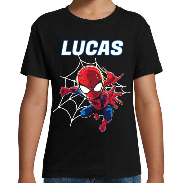 T-Shirt Noir Enfant personnalisé avec prénom | Spider kid | manches courtes, 100% coton