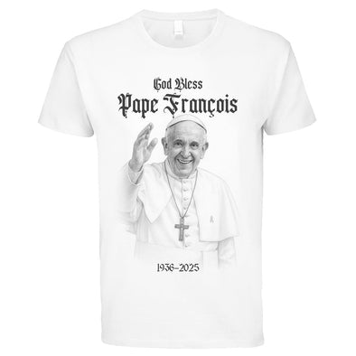 T-Shirt Commémoratif Pape François, 100% Coton, Blanc, Unisexe MAXI SHIRT