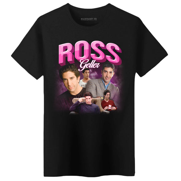 T-Shirt unisexe inédit fan de la série Friends | ROSS Geller | noir 100% coton bio | idée cadeau vintage