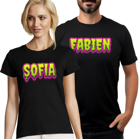 T-Shirts Couple personnalisés (x2) Prénom Zombie, idée cadeau soirée halloween (Copie) MAXI SHIRT