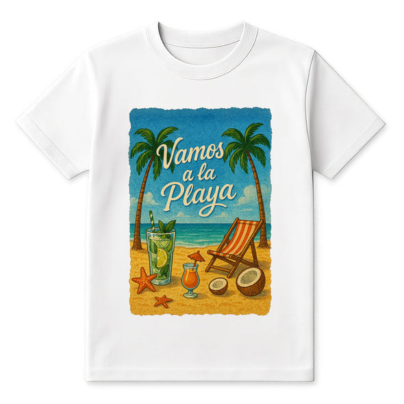 T-Shirt Vamos a la Playa vacances d'été | 100% coton, blanc, coupe classique MAXI SHIRT
