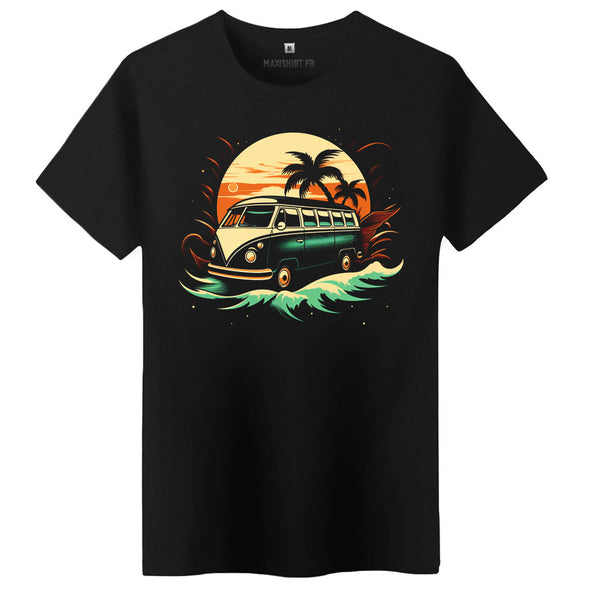 T-Shirt premium Van Life, combi plage | 100% coton, coupe régulière | idée cadeau voyageur en camion