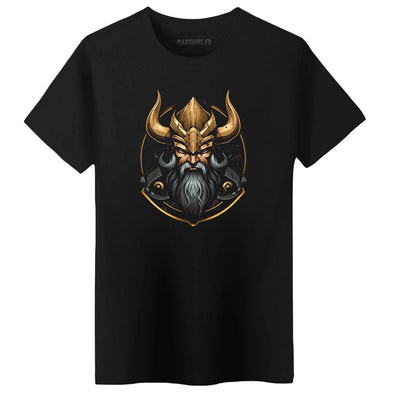 T-Shirt premium noir illustration tête Viking | 100% coton Bio, épais, coupe régulière | doux et confortable