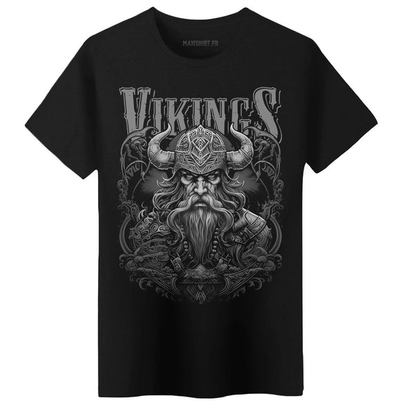 T-Shirt premium noir Viking Casque à Cornes  | 100% coton Bio, épais, coupe régulière | doux et confortable