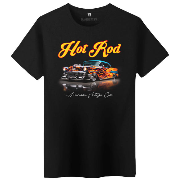 T-Shirt noir Premium Hot Rod | 100% coton, coupe régulière | idée cadeau fan voiture américaine