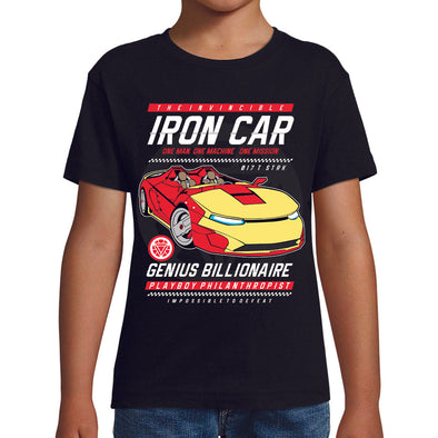 T-Shirt noir Enfant Voiture iron Man | tissu épais, 100% coton | idée cadeau frère ou cousin