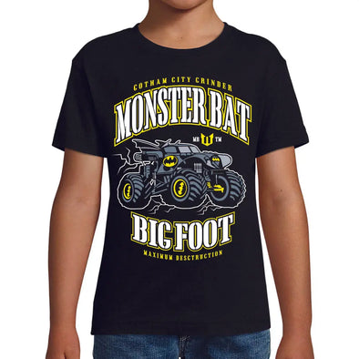 T-Shirt noir Enfant Monster truck Batman | tissu épais, 100% coton | idée cadeau frère ou cousin Maxishirt.fr