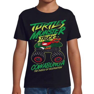 T-Shirt noir Enfant Voiture Monster Truck Tortues ninjas | tissu épais, 100% coton | idée cadeau frère ou cousin Maxishirt.fr