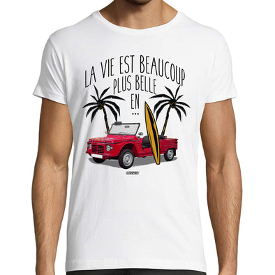 T-Shirt Blanc Homme | La vie est plus belle en Mehari | 100% coton, Manches courtes - outlet