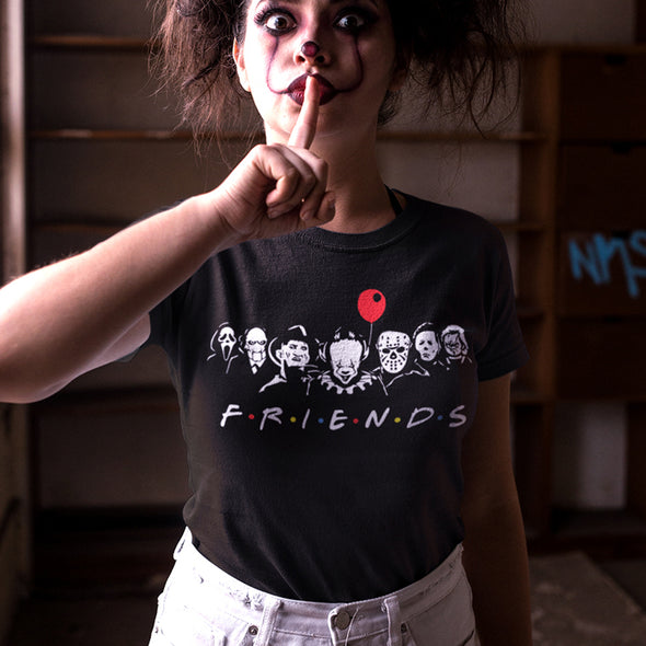 T-Shirt Noir Femme | Friends Halloween | ça Scary Movie freddy Michael Myers Chucky | Coupe ajustée 100% coton