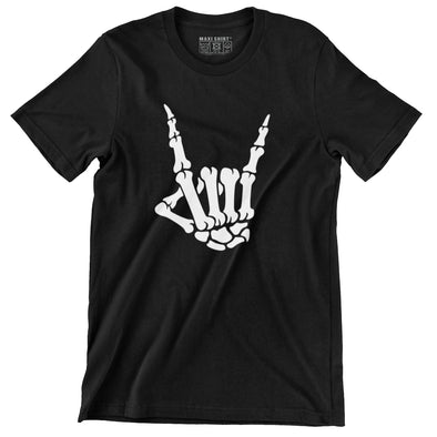 T-Shirt Noir Homme 100% coton | Skull Hands Rock | Halloween