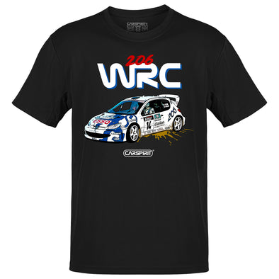 T-Shirt Noir Homme Voiture 206 WRC | manches courtes 100% coton | idée cadeau fan rallye