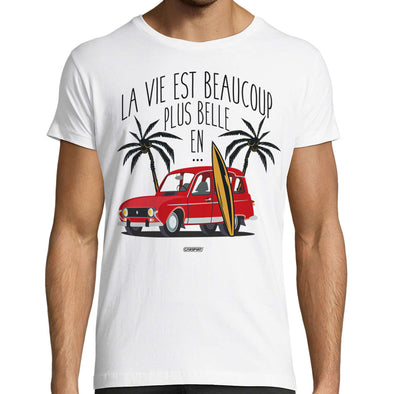 T-Shirt Homme | La vie est beaucoup plus belle en 4L | idée cadeau humour voiture | 100% coton manches courtes