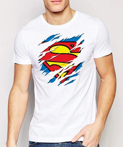 T-Shirt Blanc 100% coton Homme logo déchiré Superman | manches courtes | idée cadeau geek Maxi-Shirt