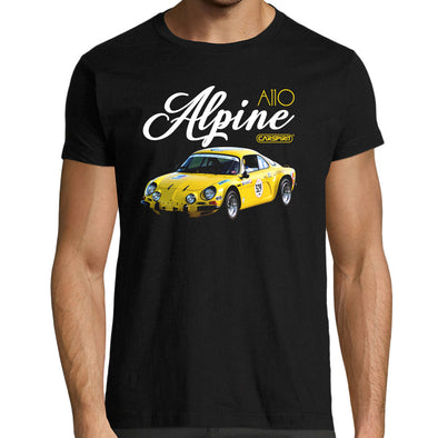 T-Shirt Noir photo Alpine A110 Jaune - Coupe régulière 100% coton - idée cadeau passionné automobile