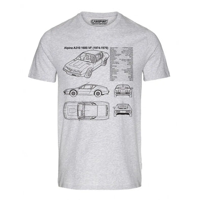 T-Shirt Gris chiné Homme voiture A310 fiche technique | manches courtes, coton | idée cadeau amateur automobile Maxi-Shirt