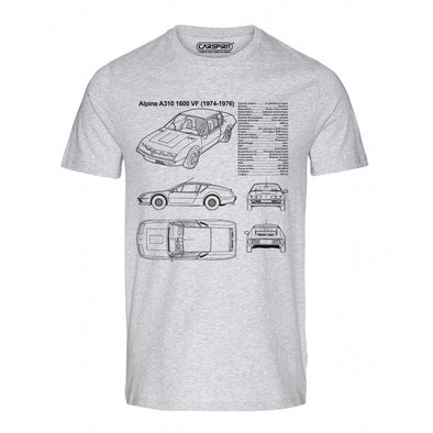 T-Shirt Gris chiné Homme voiture A310 fiche technique | manches courtes, coton | idée cadeau amateur automobile