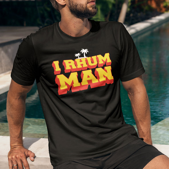 T-Shirt humour Homme I Rhum Man, 2 couleurs au choix bleu ou noir, 100% coton, imprimé en France