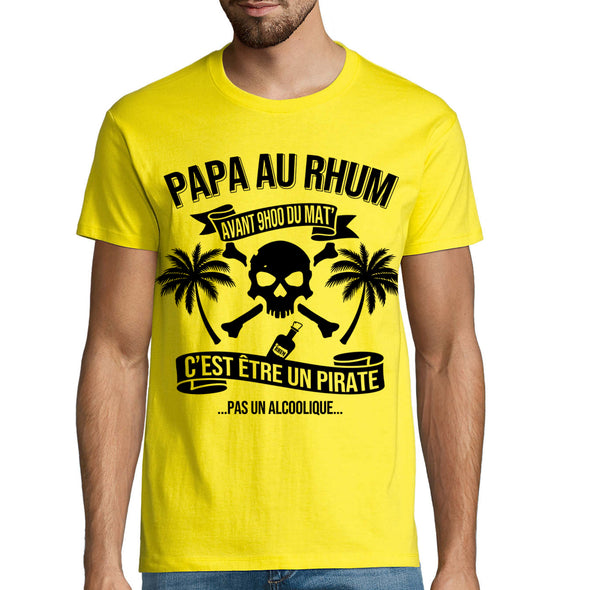 T-Shirt Homme Papa au Rhum Pirate | humour apéro | 100% coton | Jaune Citron | idée cadeau pour l'été