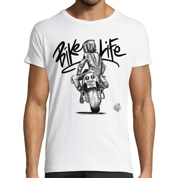 T-Shirt Moto Blanc Bikelife Crayonné
