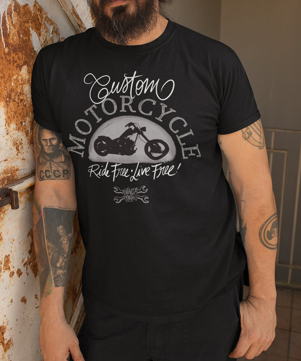 T-Shirt Motard Noir, Custom Motorcyle Ride Free
