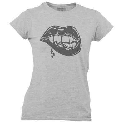 T-Shirt Femme Gris chiné | Halloween Bouche Vampire | 100% coton, coupe ajustée