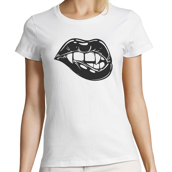 T-Shirt Blanc Halloween Femme Vampire lips