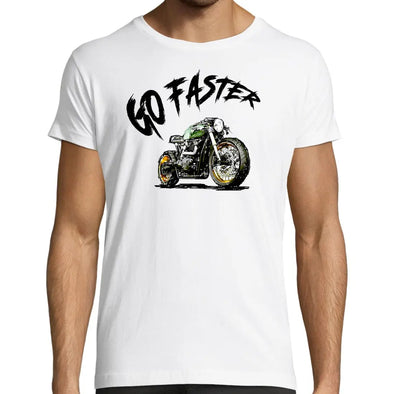 T-Shirt Blanc Homme 100% coton | moto Go Faster | manches courtes | idée cadeau motard Maxi-Shirt