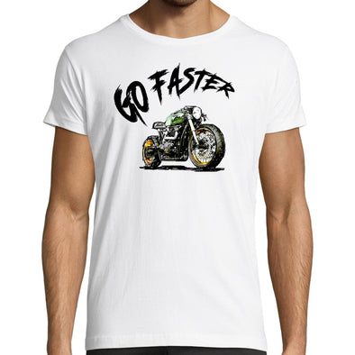 T-Shirt Blanc Homme 100% coton | moto Go Faster | manches courtes | idée cadeau motard
