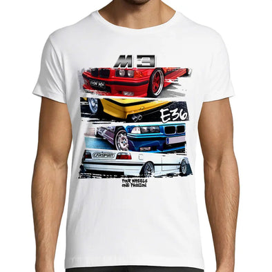 T-Shirt Blanc Homme 100% coton voiture M3 E36 | idée cadeau fan BM Maxi-Shirt