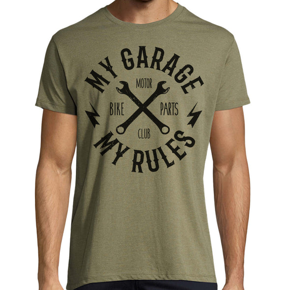 T-Shirt Moto My Garage My Rules, Kaki chiné