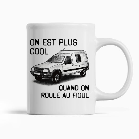 Mug Humour C15 On est plus cool quand on roule au Fioul | en Céramique, Blanc Brillant | imprimé des 2 côtés | idée cadeau fan voiture Citroën