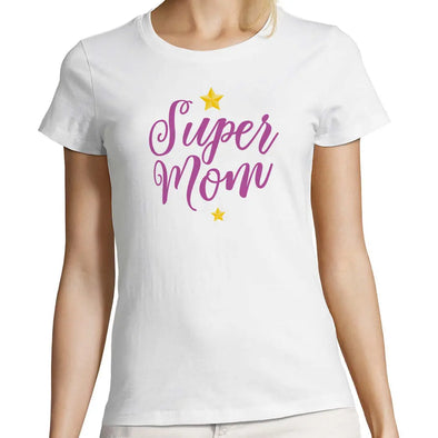 T-Shirt Femme Blanc Super Mom Maxi-Shirt.com