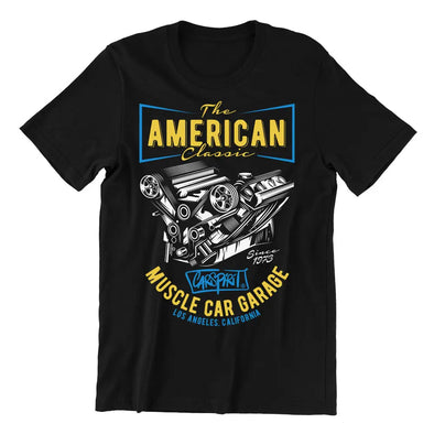 T-Shirt Noir American Motor blue yellow Maxi-Shirt