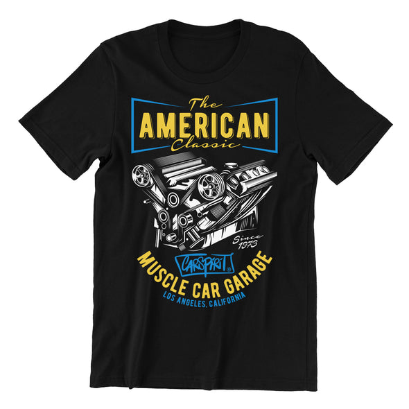 T-Shirt Noir American Motor blue yellow
