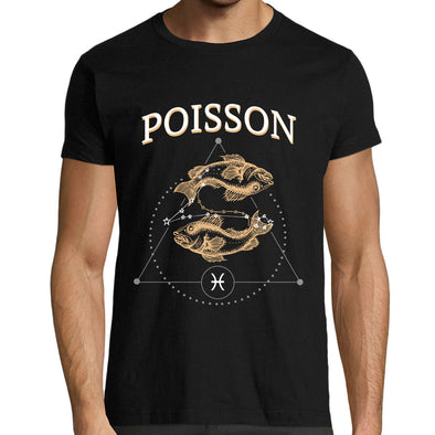 T-Shirt noir Poisson | 100% coton | Signe Astrologique | Horoscope | Astrologie