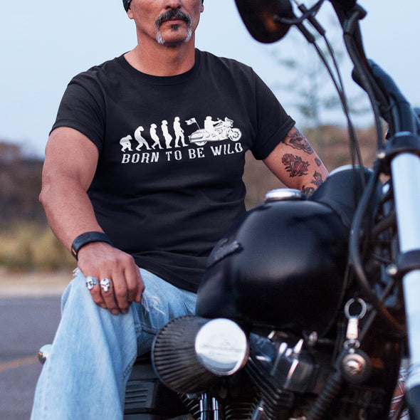 T-Shirt moto evolution Biker born to be wild | harley streetglide custom | 100% coton | idée cadeau motard