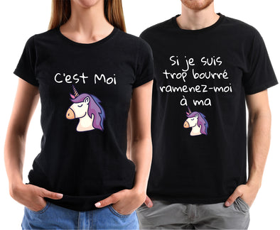 T-Shirts Couple (x2) Licorne - si je suis trop bourré, ramenez-moi à Licorne - idée cadeau  couple