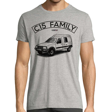T-Shirt Gris chiné C15 Family | 100% coton | idée cadeau fan voiture